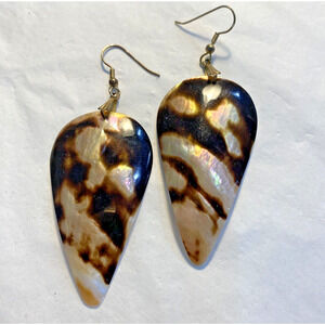 Vintage Pierced Earrings Carved Shell Drop & Dangle Style Boho Beachy Coastal